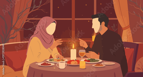 Couple enjoying a romantic dinner together.