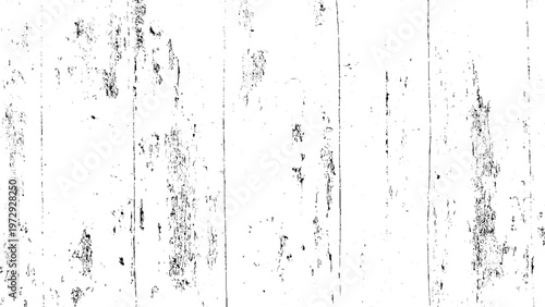 White wooden wall with black grunge paint splatters and scratches distressed texture