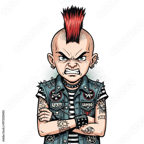 Angry punk kid with mohawk and tattoos