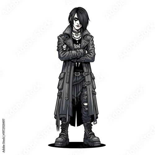 Goth Teenager Standing Arms Crossed, Dark Fashion, Punk Style