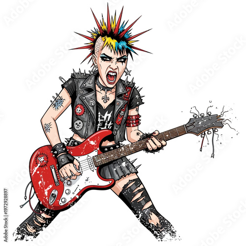 Punk Rock Woman Playing Electric Guitar