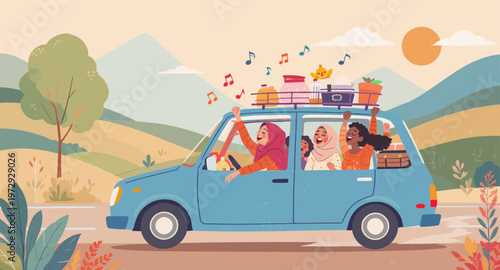 happy family on a road trip.