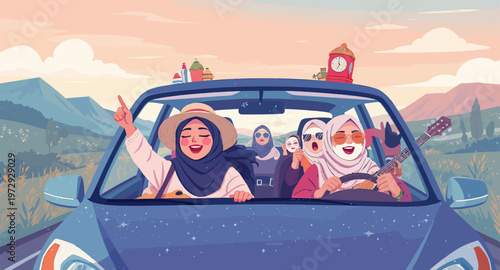 happy family on a road trip.