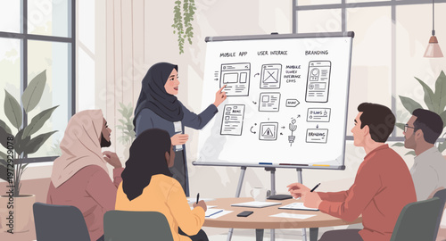 Diverse team collaborating on a project plan.