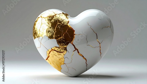 Cracked Heart with Gold Filling - A Symbol of Resilience and Healing.