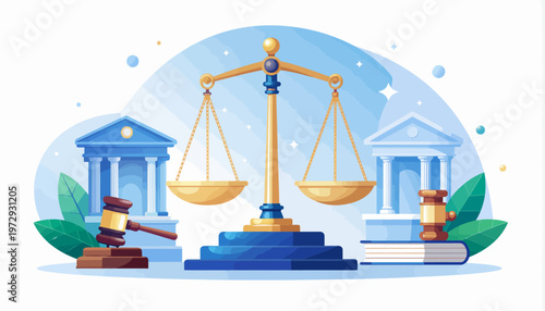 The gavel rests beside law books and scales in a courthouse scene
