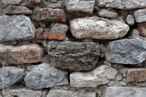 Close-up Texture of an Old Rough Stone Wall.