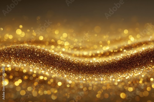 Abstract Golden Glitter Waves with Bokeh Lights Background.