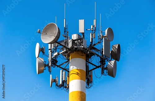 Telecommunication tower with antennas for mobile network signal transmission high resolution photo