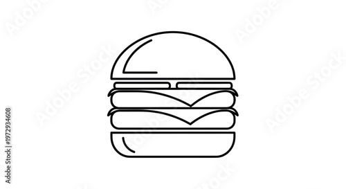 Minimalist hamburger icon, line art, simple design, fast food, isolated on white background