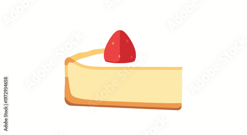 Slice of cheesecake topped with a fresh strawberry, isolated on white background