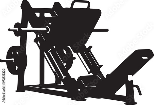 Black silhouette of leg press machine with barbell