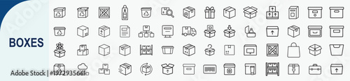 Collection of Box Icons: A curated collection of diverse box icons, offering a versatile visual language to communicate concepts related to delivery, storage.