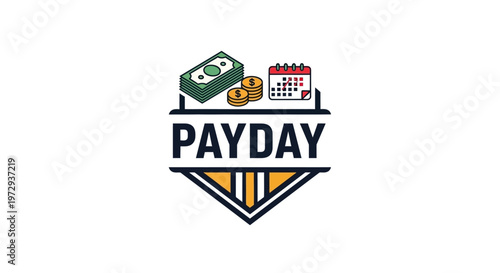 Payday logo featuring a stack of cash, coins, and a calendar, symbolizing financial earnings and payment schedules.
