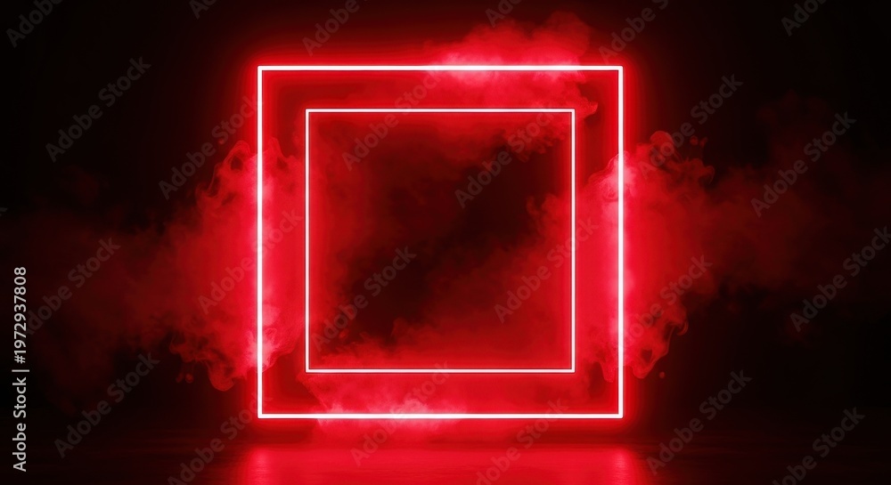 Fototapeta premium Glowing Red Neon Square Frame on Black Background.