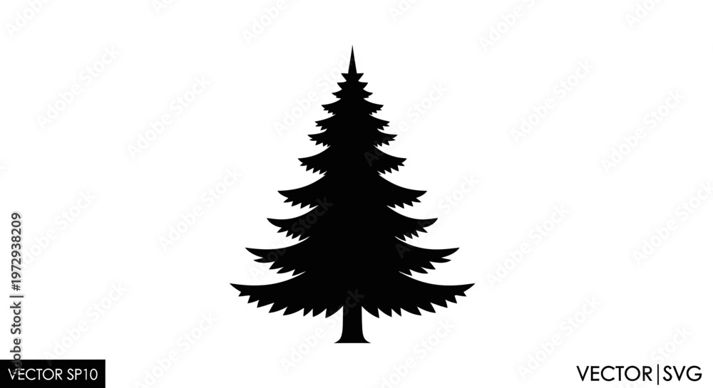 Obraz premium Black Silhouette of a Pine Tree on a White Background