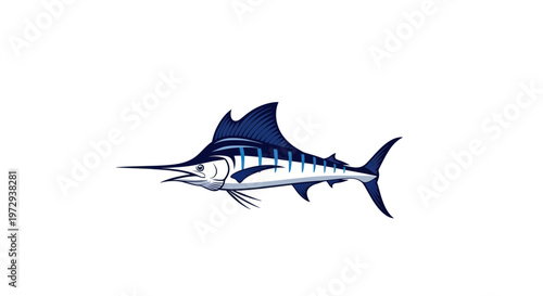 Blue Marlin Fish Illustration, Ocean Predator, Sport Fishing Symbol, Isolated on White