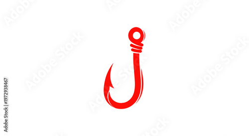 Red Fishing Hook Icon Isolated on White Background, Simple Vector Illustration