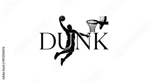Silhouette Basketball Player Dunking on Hoop with Text