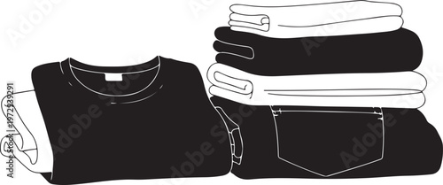 Black and white folded t shirts and jeans clothing
