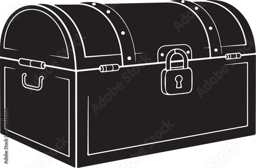 Black treasure chest with white outline and padlock