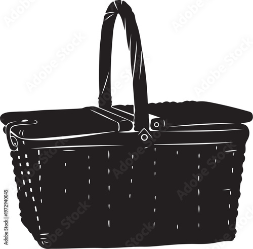 Black wicker basket with handle woven