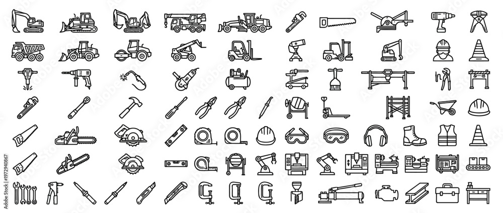 Fototapeta premium Collection of various line icons and symbols.