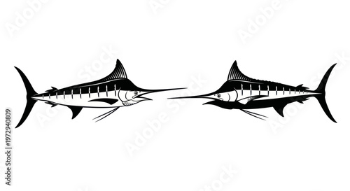 Two Marlin Fish Silhouette, Sport Fishing Icon, Marine Life