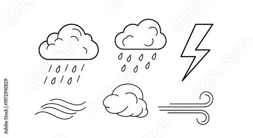 Weather Icons: Rain, Lightning, Wind, Clouds Set
