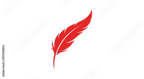 Vibrant Red Quill Feather Icon on White Background - Symbol of Writing and Creativity