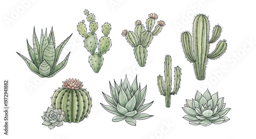 Watercolor Cactus and Succulent Collection - Desert Plants Illustration