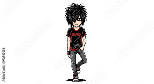 Emo Teen Boy with Spiky Hair and Band T-shirt
