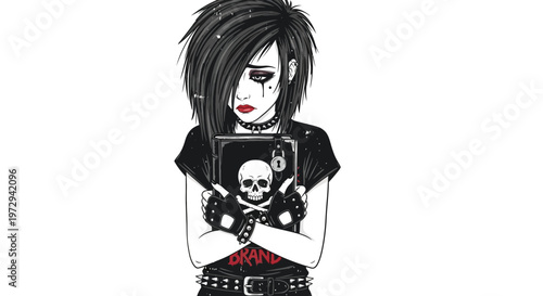 Goth Teenager Holding Skull Book