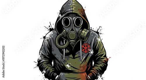 Man in Gas Mask and Hoodie, Dystopian, Post-Apocalyptic, Urban Style