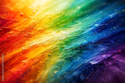 Rainbow colored abstract background with water droplets and streaks