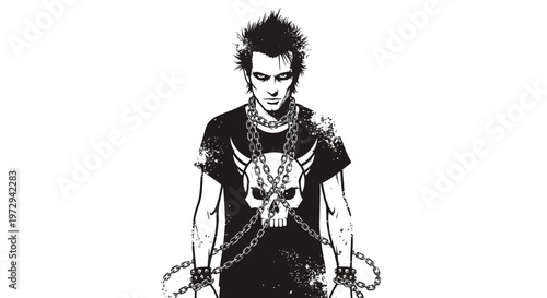 Punk Man with Skull Shirt and Chains