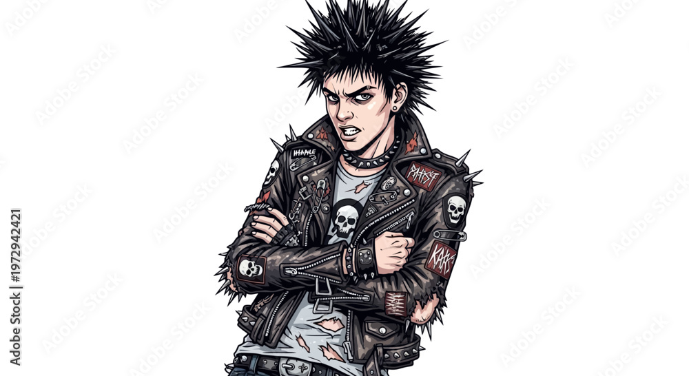 Obraz premium Punk Rocker with Spiked Jacket and Mohawk