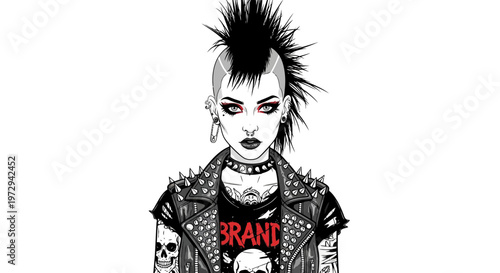 Punk Woman Portrait with Mohawk and Spiked Jacket
