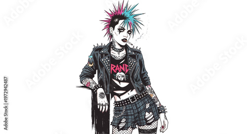 Punk Woman with Mohawk and Leather Jacket