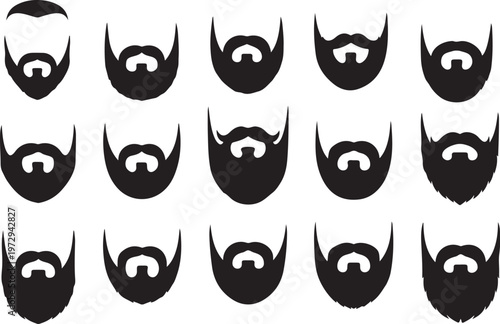 Black beard and mustache silhouette variations beards