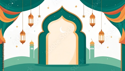 elegant islamic archway with lanterns in vibrant geometric mosque interior design