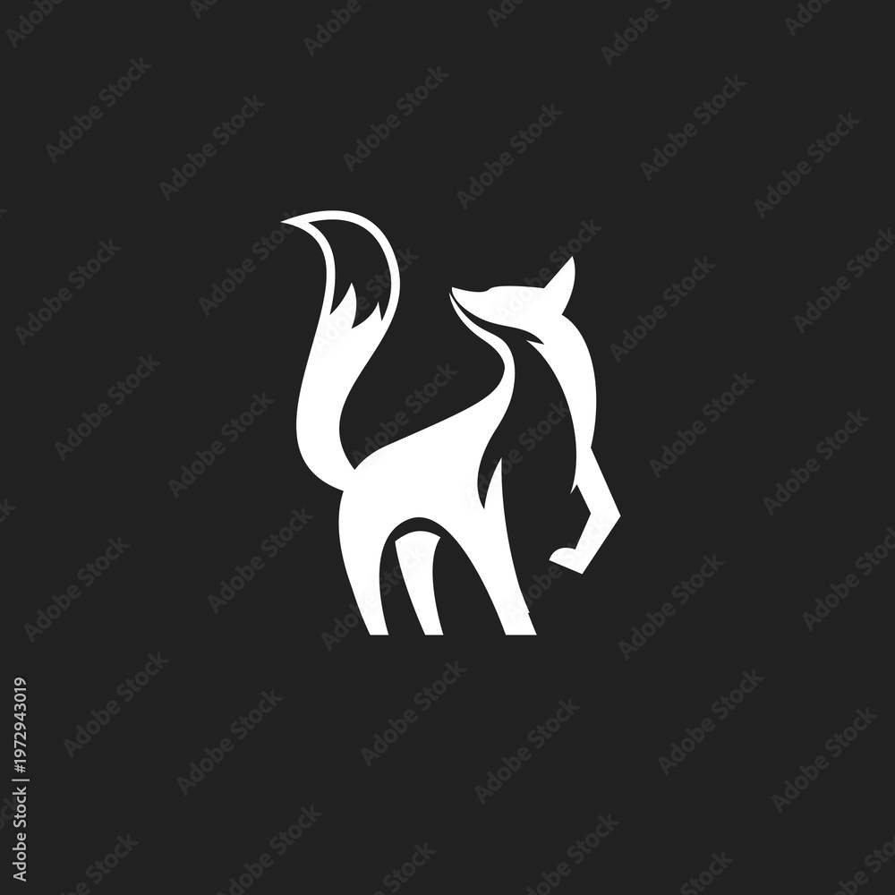 Obraz premium Minimalist White Fox Silhouette Logo Design