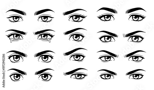 Anime eyes set manga style black and white expressions character vector illustration
Keywords: