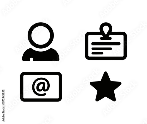 Set of four icons representing personal details, contact information, and a favorite or rating symbol