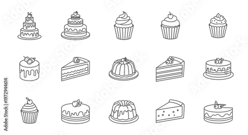 Assorted Cakes and Desserts Icons Set: Sweet Treats Collection