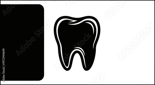 Black and white icon of a healthy tooth, dental care symbol, clean enamel, dentistry concept.
