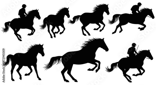 Horseback Riding Silhouettes: Galloping, Trotting, and Jumping Equine Athletes