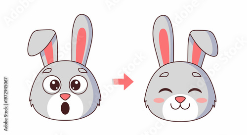 Cute Bunny Face Transformation: Surprise to Joyful Smile