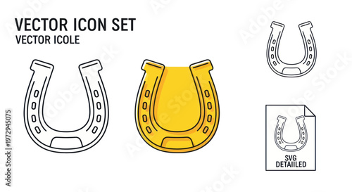 Vector Horseshoe Icons Set: Luck, Equine, Gambling, Metal, Symbol
