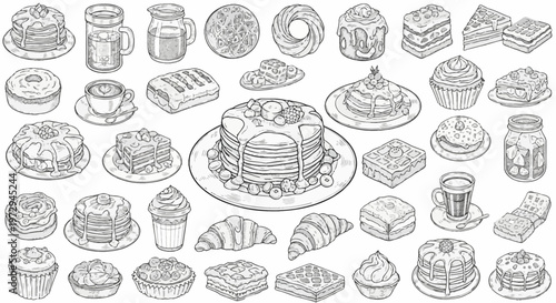 set of hand drawn illustrations of food